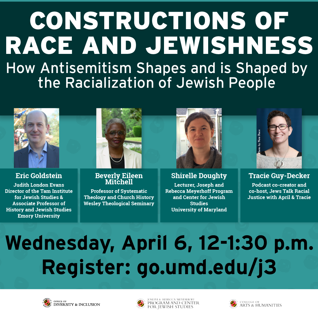 Constructions of Race and Jewishness event flyer with portraits of the speakers