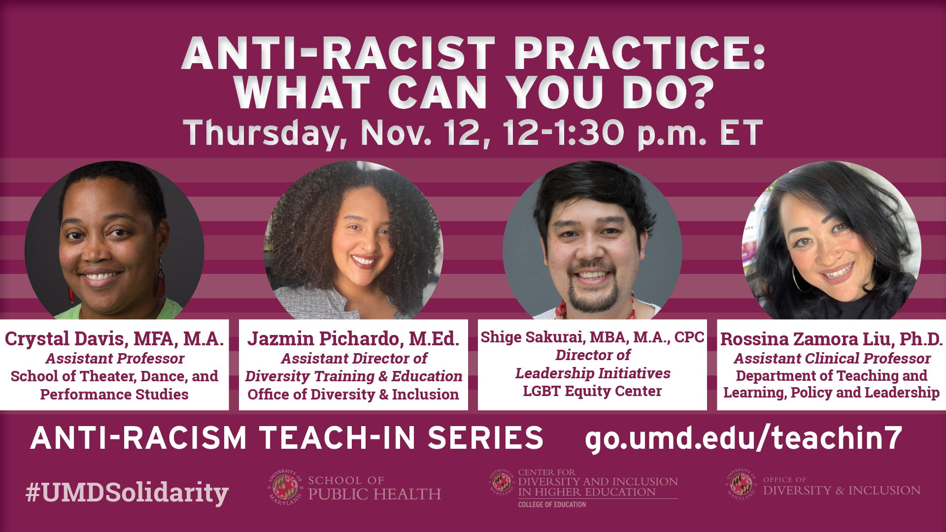 Anti-Racism practice event flyer with portraits of the speakers