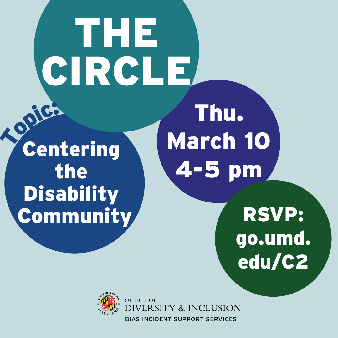Circle design with details for the restorative circle event centering the disability community